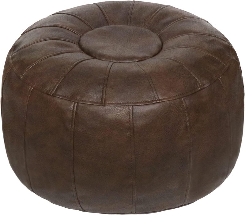 Thgonwid Unstuffed Moroccan Storage Pouf Foot Stool Ottoman Seat Handmade Faux Leather Bean Bag Floor Chair Foot Rest for Living Room, Bedroom or Balcony (Deep Coffee) - Image 1